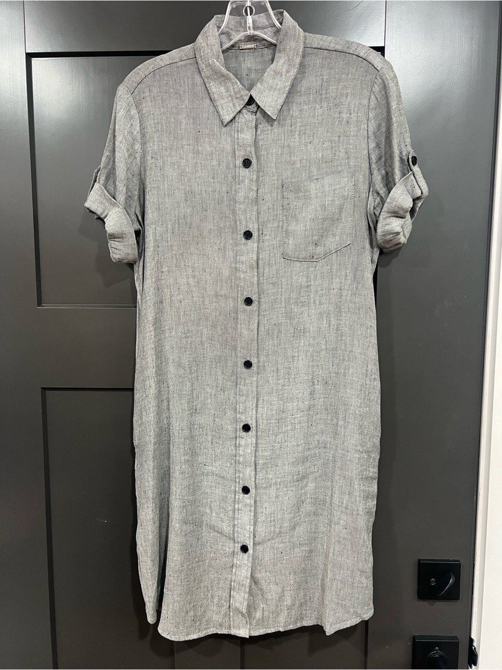 T Tahari Gray Button-Front Shirt Dress